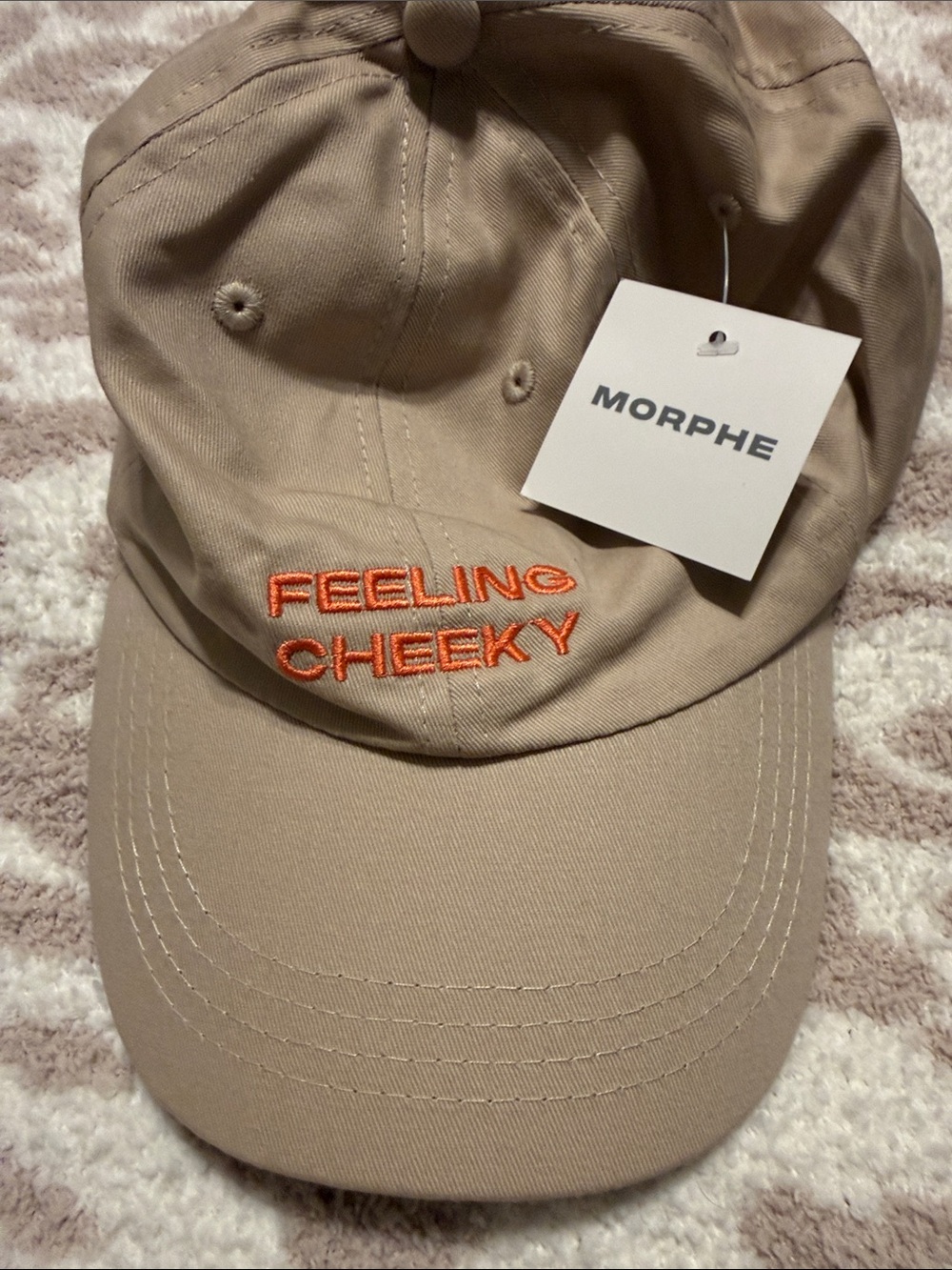 Feeling Cheeky Morphe Baseball Cap - Beige with Orange Text